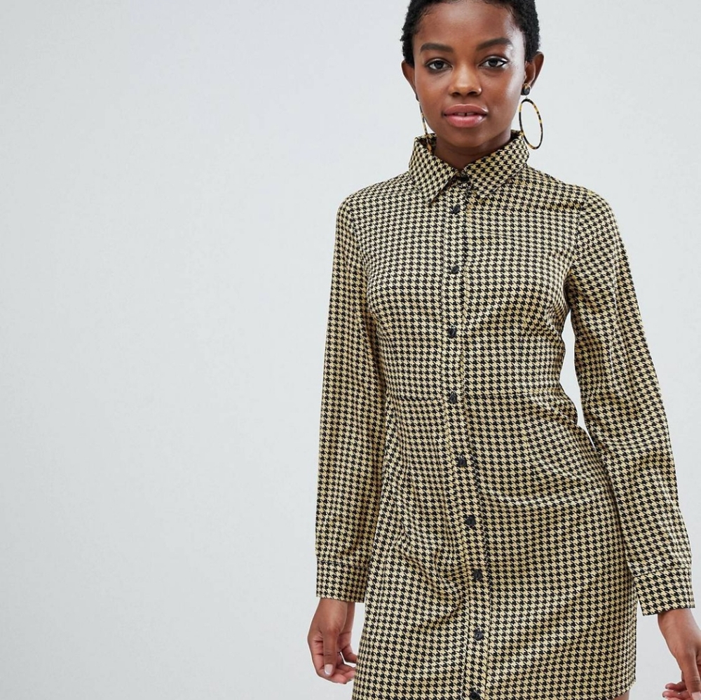 Yellow and black houndstooth dress -- XS/S